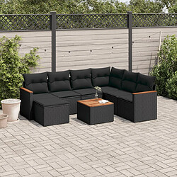 vidaXL Salon de jardin 8 pcs avec coussins noir résine tressée