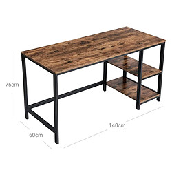 Helloshop26 Bureau avec rangement table d ordinateur avec 2 étagères réversibles poste de travail pour télétravail salon cadre en acier style industriel 140 cm marron rustique et noir 12 0001282