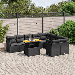 vidaXL Salon de jardin 10 pcs avec coussins noir résine tressée 