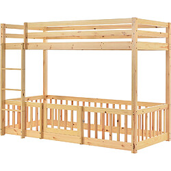 Sweiko Lit cabane Lit superposé 90x200 cm avec escalier à angle droit lit avec barrières et petites portes Naturel