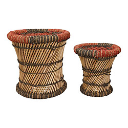 Avis Vente-Unique Ensemble de 2 poufs rond en rotin naturel clair et rouge MIRTAKA