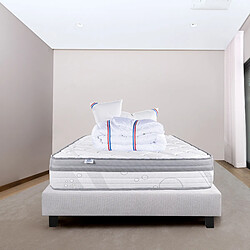 LUXURY LITERIE Ensemble matelas ViscoPlus 160x200 cm + sommier gris ep20cm + 2 oreillers + couette