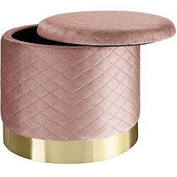 Helloshop26 Pouf tabouret siège coffre de rangement aspect velours matelassé rose 08_0000561