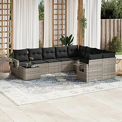 vidaXL Salon de jardin avec coussins 10 pcs gris clair résine tressée