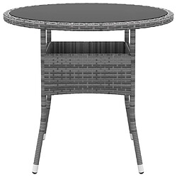 vidaXL Table de jardin Ø80x75 cm Verre trempé/résine tressée Gris