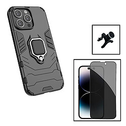 PHONECARE Kit Verre Trempé 5D Anti-Spy + Coque 3X1 Military Defender + Support Magnétique de Voiture Renforcé pour Apple iPhone 15 - Noir