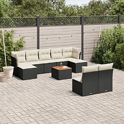 vidaXL Salon de jardin 10 pcs avec coussins noir résine tressée 