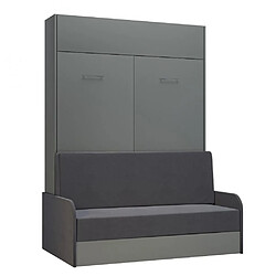 Inside 75 Armoire lit escamotable DYNAMO SOFA gris mat canapé accoudoirs tissu gris couchage 140*200