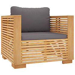 vidaXL Fauteuil de jardin avec coussins gris foncé Bois de teck massif