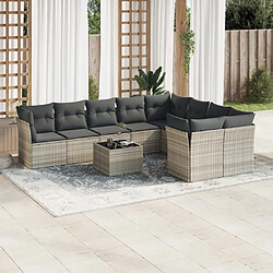 vidaXL Salon de jardin avec coussins 10 pcs gris clair résine tressée