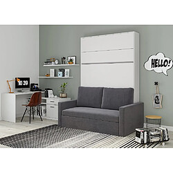 Inside 75 Armoire lit escamotable DJUKE SOFA blanc bandeau blanc mat canapé gris 140*200 cm