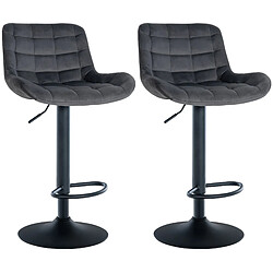 Decoshop26 Lot de 2 tabourets de bar structure métallique noir assise en velours gris foncé avec surpiqûres 10_0004445 