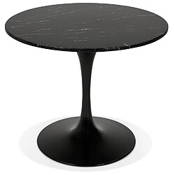 Alterego Table à dîner ronde 'URSUS' en pierre noire effet marbre et métal noir - Ø 90 cm