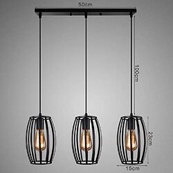 Stoex Suspensions Luminaires Industriel 3 Cage forme Olive , Lustre Abat-jour en Style Nordique E27 Noir pour Décor Restaurant Salle Chambre pas cher