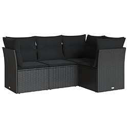 vidaXL Salon de jardin 4 pcs avec coussins noir résine tressée