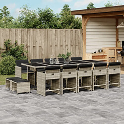 Maison Chic Ensemble à manger d'extérieur 15 pcs avec coussins,Salon de jardin,Mobilier de jardin gris clair rotin -GKD921678