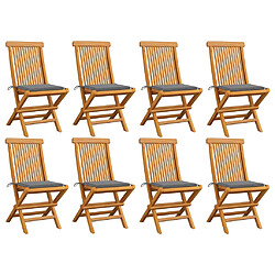 vidaXL Chaises de jardin et coussins gris lot de 8 Bois de teck massif