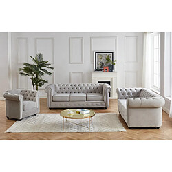 Vente-Unique Canapés 3 places 2 places et un fauteuil CHESTERFIELD - Velours gris clair