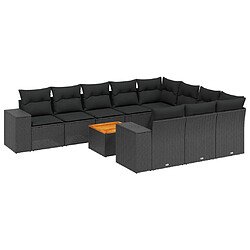 vidaXL Salon de jardin 11 pcs avec coussins noir résine tressée