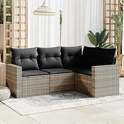 vidaXL Salon de jardin 4 pcs avec coussins gris clair résine tressée