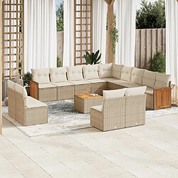 vidaXL Salon de jardin avec coussins 14 pcs beige résine tressée