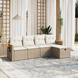 Maison Chic Salon de jardin avec coussins 5 pcs, Ensemble Tables et chaises de jardin,, Ensemble Tables et chaises de jardin, beige résine tressée -GKD302526