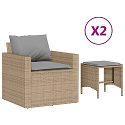 vidaXL Salon de jardin avec coussins 4 pcs beige résine tressée