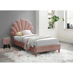 Vente-Unique Lit coquillage 90 x 190 cm - Velours - Rose + Matelas - MOANA 