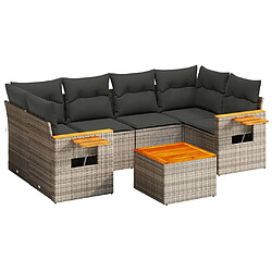 vidaXL Salon de jardin avec coussins 7 pcs gris résine tressée