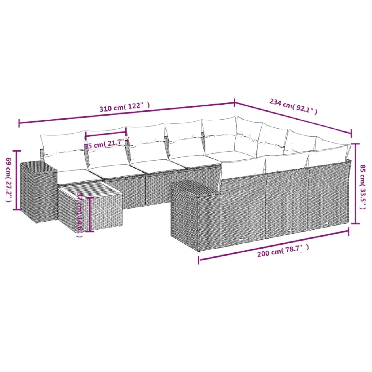 Avis Maison Chic Salon de jardin 11 pcs avec coussins, Ensemble Tables et chaises d'extérieur beige résine tressée -GKD557231