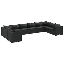 vidaXL Salon de jardin 10 pcs avec coussins noir résine tressée