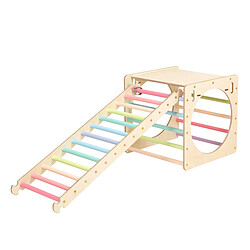 KateHaa Activity Cube en bois avec échelle aux couleurs pastel| Structure / Cadre d'escalade d'intérieur pour enfants | Jouets Montessori