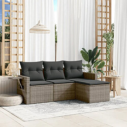 vidaXL Salon de jardin 4 pcs avec coussins gris résine tressée 