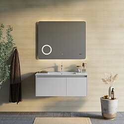 Kiamami Valentina ARMOIRE DE TOILETTE MURALE 100CM GRISE AVEC MIROIR À LED ET HORLOGE | MONACO 