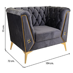 Pegane Fauteuil rembourré en cuir coloris noir, doré - Longueur 104 x Profondeur 72 x Hauteur 75 cm