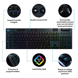 Clavier Gaming mécanique - Logitech G - G915 LIGHTSPEED RVB - GL CLICKY SWITCH - Carbon - AZERTY - Sans fil - Noir