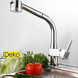 iDeko® Robinet Mitigeur d’évier de cuisine étirable design moderne technique en Laiton Céramique chrome IDW10221 avec flexibles 