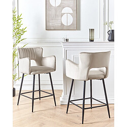 Beliani Tabouret de bar Set de 2 Velours Gris clair SANILAC