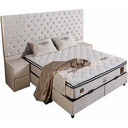 Vivenla Ensemble de lit coffre 180x200 en velours beige avec un matelas à ressorts ensachés 7 zones de confort de la collection SYDNEY