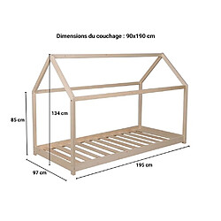 Acheter Le Quai Des Affaires Lit cabane PANDA 90x190 + 1 sommier + barrière /Naturel