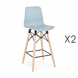 Mes Lot de 2 chaises de bar H69 cm bleues et pieds naturels - YAREN