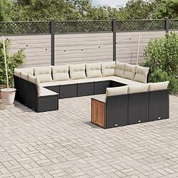 vidaXL Salon de jardin avec coussins 13 pcs noir résine tressée