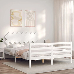 Avis Maison Chic Cadre/structure de lit avec tête de lit pour adulte - Lit Moderne Chambre blanc 140x190 cm bois massif -MN70420