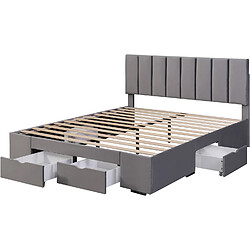 Sweiko Lit double lit Youth Bed Upholstered 160 x 200 cm avec sommier à lattes avec dossier avec 4 tiroirs gris sans matelas