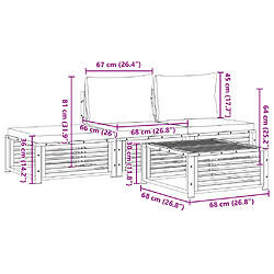 vidaXL Salon de jardin avec coussins 4 pcs bois d'acacia massif pas cher