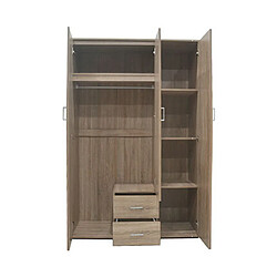 Mes Armoire 3 portes 2 tiroirs 1 miroir 120x52x185 cm décor chêne pas cher