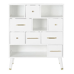 Pegane Commode, meuble de rangement en bois mélamine blanc et métal coloris doré - Longueur 76 x Profondeur 34 x hauteur 94 cm