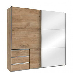 Inside 75 Armoire coulissante LISEA 2 portes 3 tiroirs chêne poutre verre blanc 250 x 236 cm HT