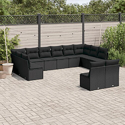 vidaXL Salon de jardin 12 pcs avec coussins noir résine tressée 