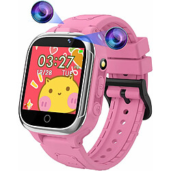 Vendos85 Montre Intelligente pour Enfants 24 Jeux Podomètre Calorique avec 2 Caméras rose